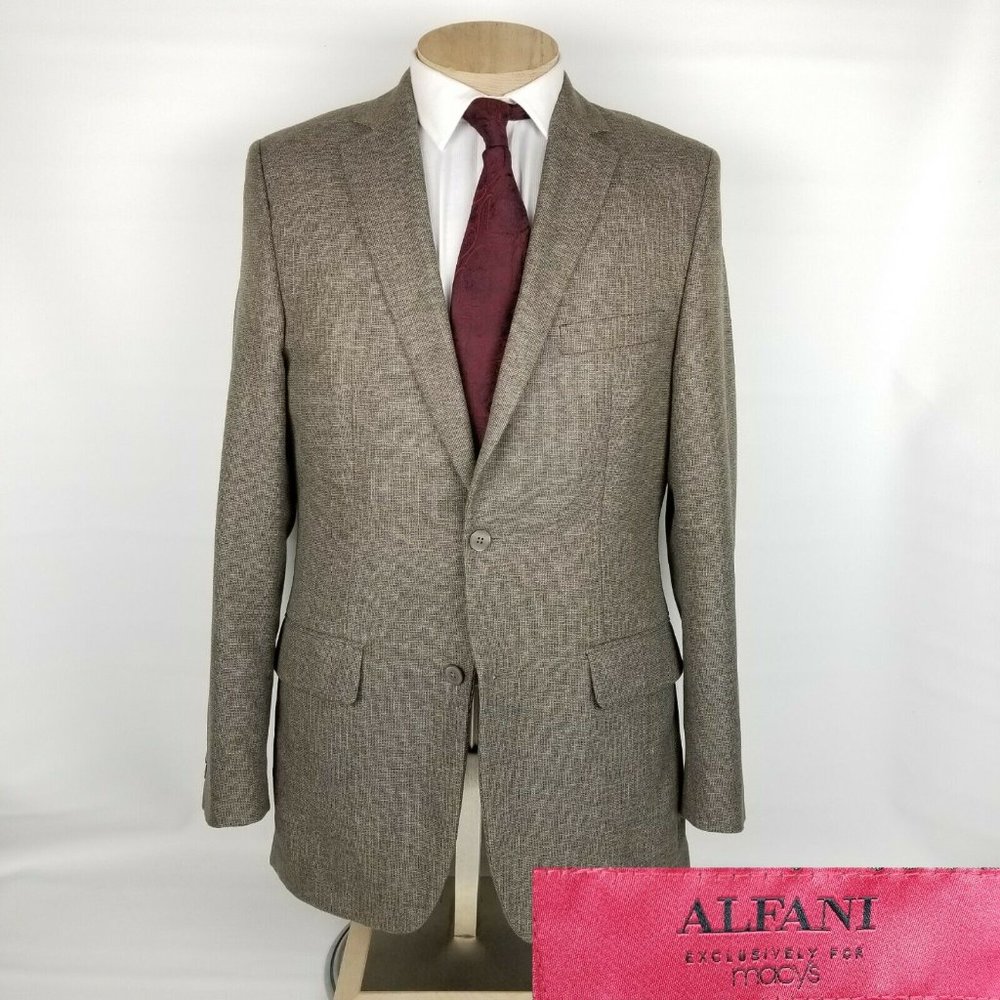 Alfani Mens Sport Coat 40L Brown Blazer 2 Button